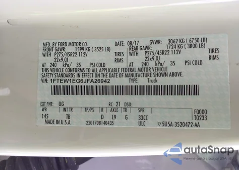 2018 Ford F-150 Limited from USA, damaged, VIN 1FTEW1EG6JFA26942